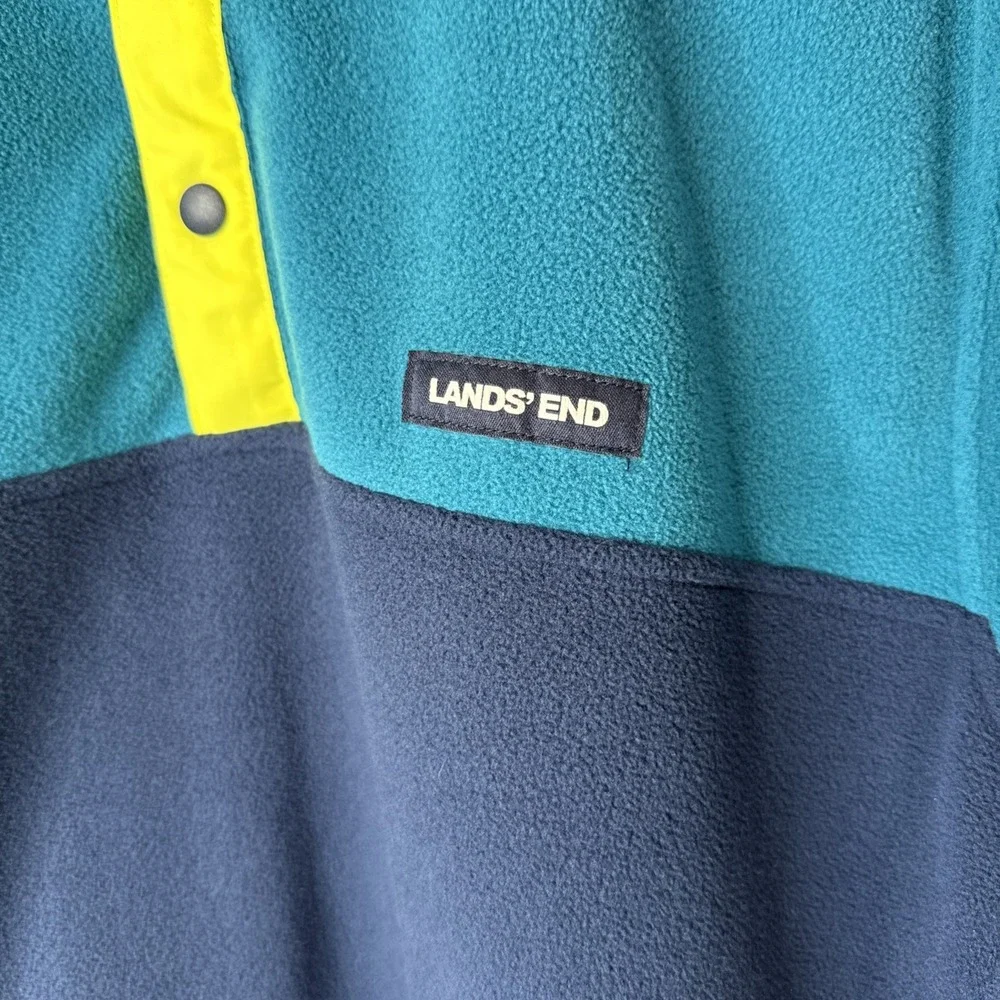 Lands' End Fleece T 1/4 Snap Pullover Men's L‎ Blue Yellow Color Block Popover